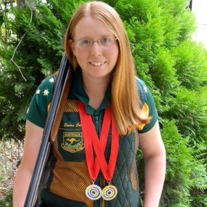 Emma Cox dons the Australian Team shooting jacket she earned