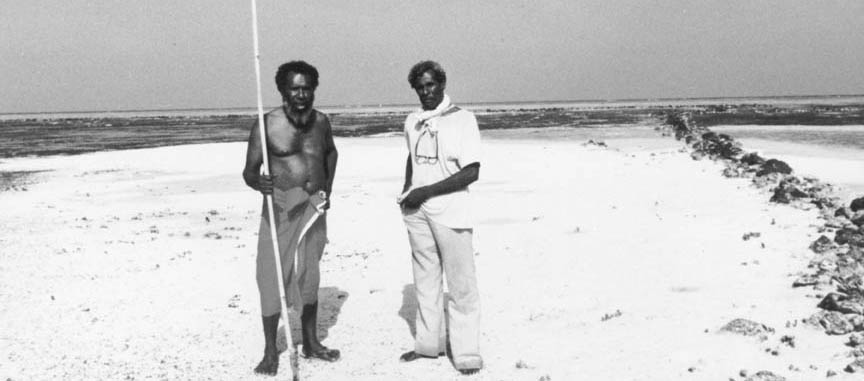 Eddie Mabo (left) on the island Mer
